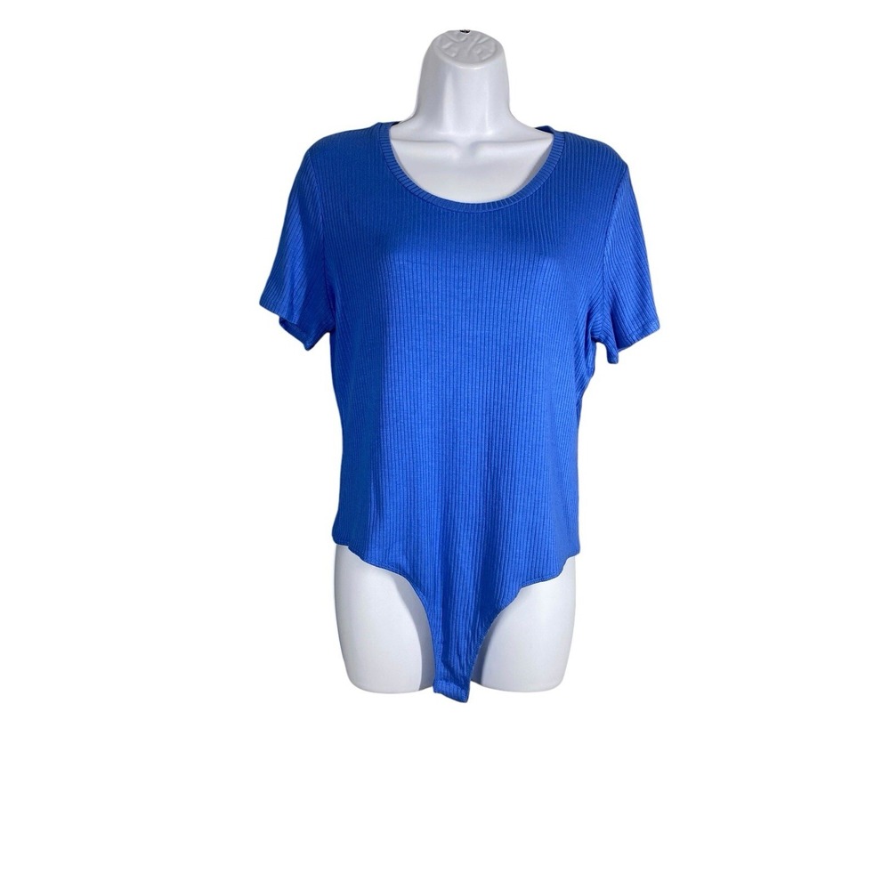 Cyrus Womens Bodysuit Tank Top Short Sleeve Top in Blue K732205 Size Large